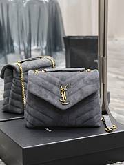 YSL Loulou Small Chain Bag Suede Grey Gold 25x17x9cm - 1