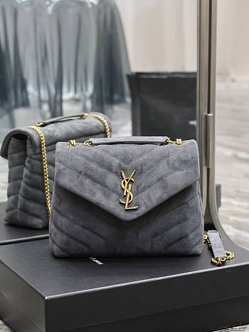 YSL Loulou Small Chain Bag Suede Grey Gold 25x17x9cm