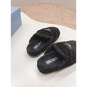 Prada Logo-Plaque Shearling Slippers Black - 4