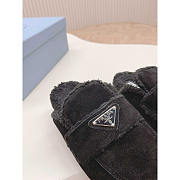 Prada Logo-Plaque Shearling Slippers Black - 2