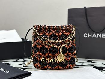 Chanel 22 Mini Bag Macrame Light Brown Burgundy Black 20x19x6cm