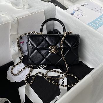Chanel Mini Box Bag Shiny Calfskin Gold Black 10.5x17x8cm