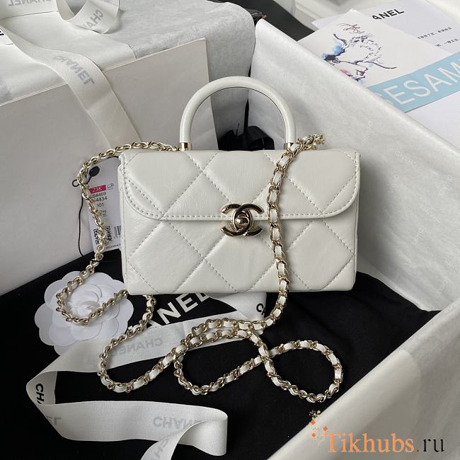 Chanel Mini Box Bag Shiny Calfskin Gold White 10.5x17x8cm - 1