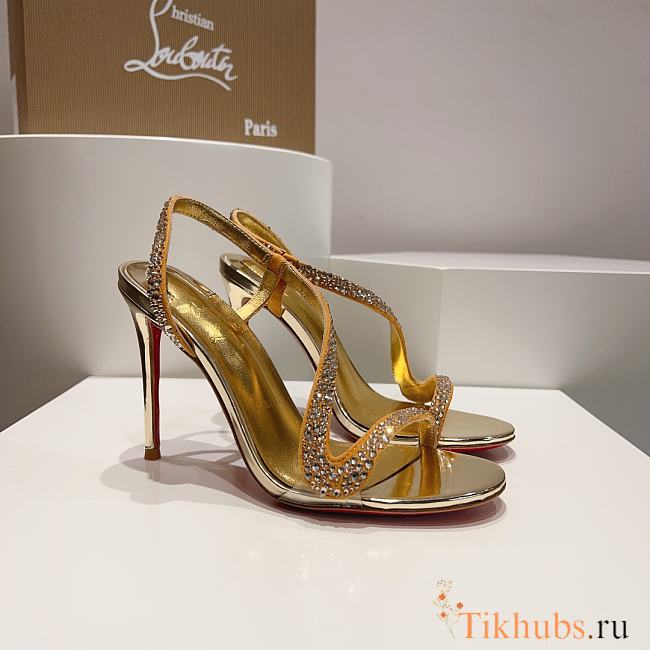 Christian Louboutin Gold Rosalie Strass 100 heel Sandals - 1