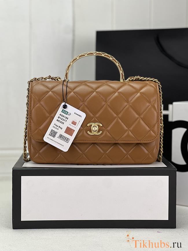 Chanel Small Flap Bag Top Handle Brown 22x21x6.5cm - 1