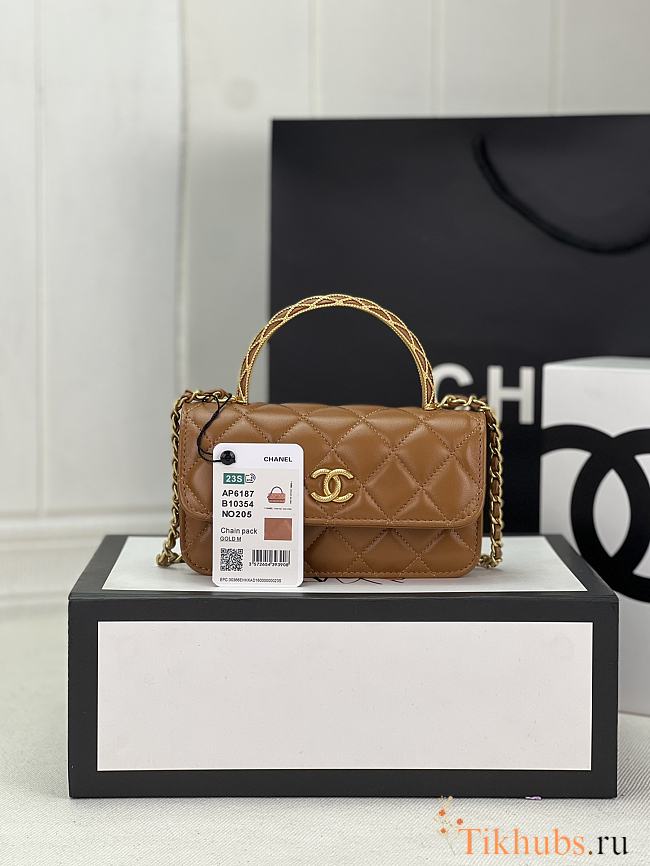 Chanel Mini Flap Bag Top Handle Brown 17x3.9x6.8cm - 1