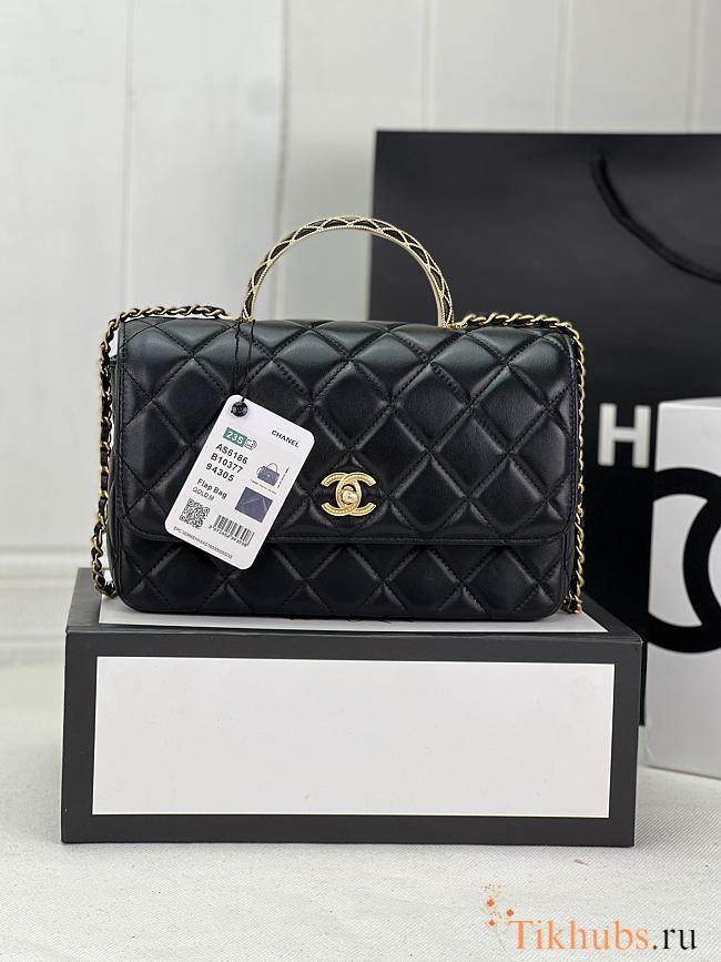 Chanel Small Flap Bag Top Handle Black 22x21x6.5cm - 1