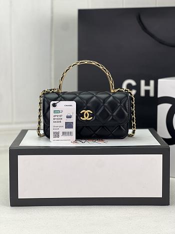 Chanel Mini Flap Bag Top Handle Black 17x3.9x6.8cm