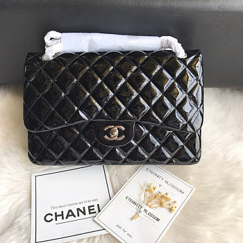 Chanel Jumbo Flap Bag Black Patent Silver 30cm