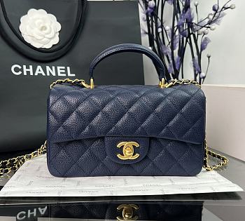 Chanel Top Handle Caviar Nany Blue Gold 20x14x7cm