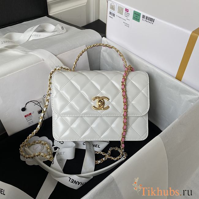 Chanel Mini Flap Bag With Top Handle White Gold 20x14x7.5cm - 1