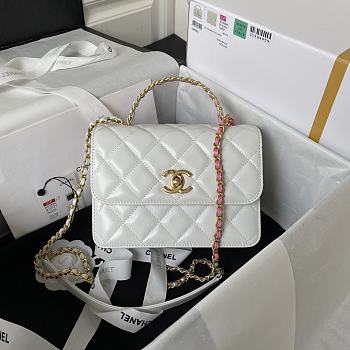 Chanel Mini Flap Bag With Top Handle White Gold 20x14x7.5cm