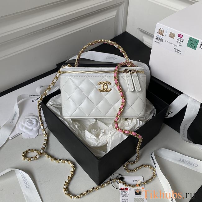 Chanel Vanity Case Top Handle White Pink 17x9.5x8cm - 1