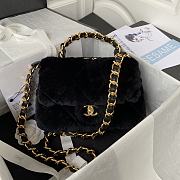 Chanel Flap Bag Top Handle Shearling Black 18x23x9cm - 1