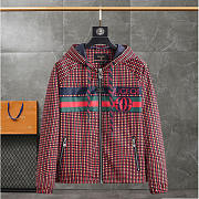 Gucci Geometric Houndstooth Canvas Jacket Blue/Red/Green - 1