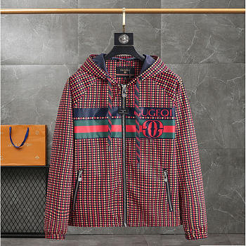 Gucci Geometric Houndstooth Canvas Jacket Blue/Red/Green