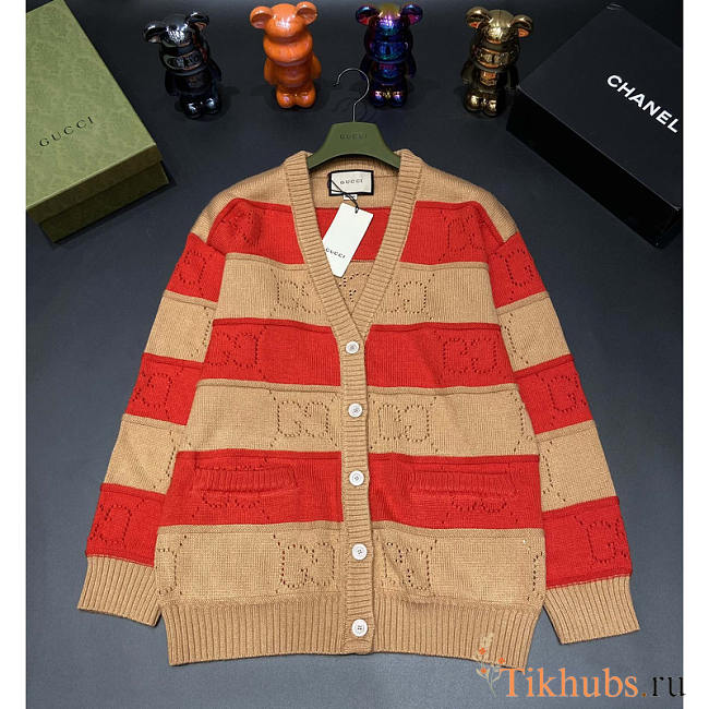 Gucci Wool GG Striped Cardigan Brown/Red - 1