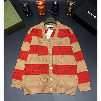 Gucci Wool GG Striped Cardigan Brown/Red