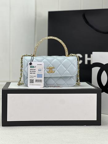 Chanel Mini Flap Bag Top Handle Blue 17x3.9x6.8cm