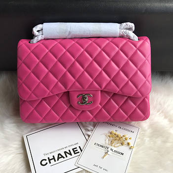 Chanel Bag Jumbo Double Flap Quilted Hot Pink Fuchsia Silver 30cm