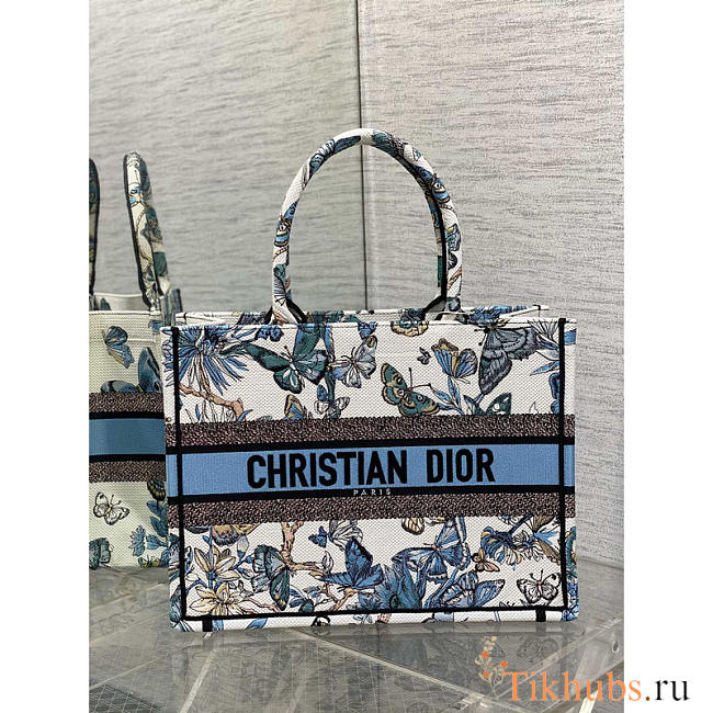 Dior Medium Book Tote White Blue Multicolor Mexico Embroidery 36 x 27.5 x 16.5 cm - 1