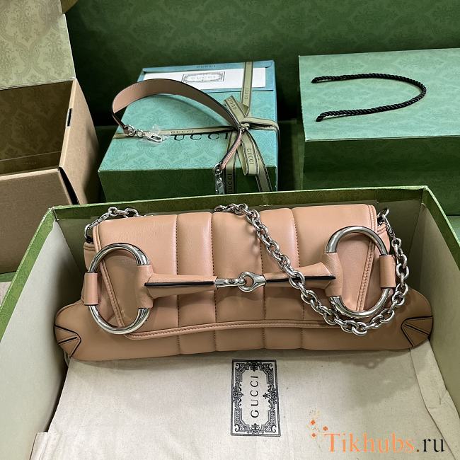Gucci Horsebit Chain Medium Shoulder Bag Rose Beige 38x15x16cm - 1