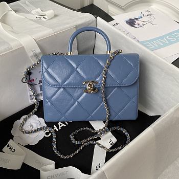 Chanel Small Box Bag Shiny Calfskin Gold Blue 13.5x19x8cm