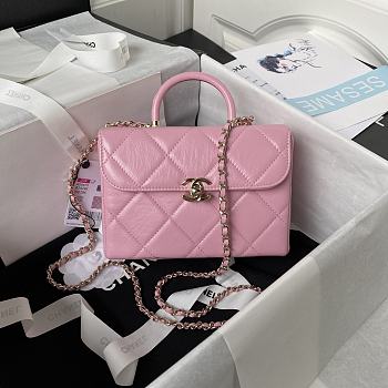 Chanel Small Box Bag Shiny Calfskin Gold Pink 13.5x19x8cm