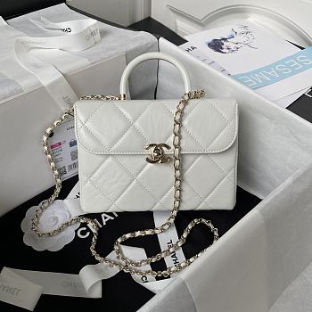 Chanel Small Box Bag Shiny Calfskin Gold White 13.5x19x8cm