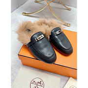 Hermes Fur Loafers Silver Black - 1