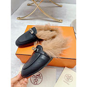 Hermes Fur Loafers Silver Black - 5