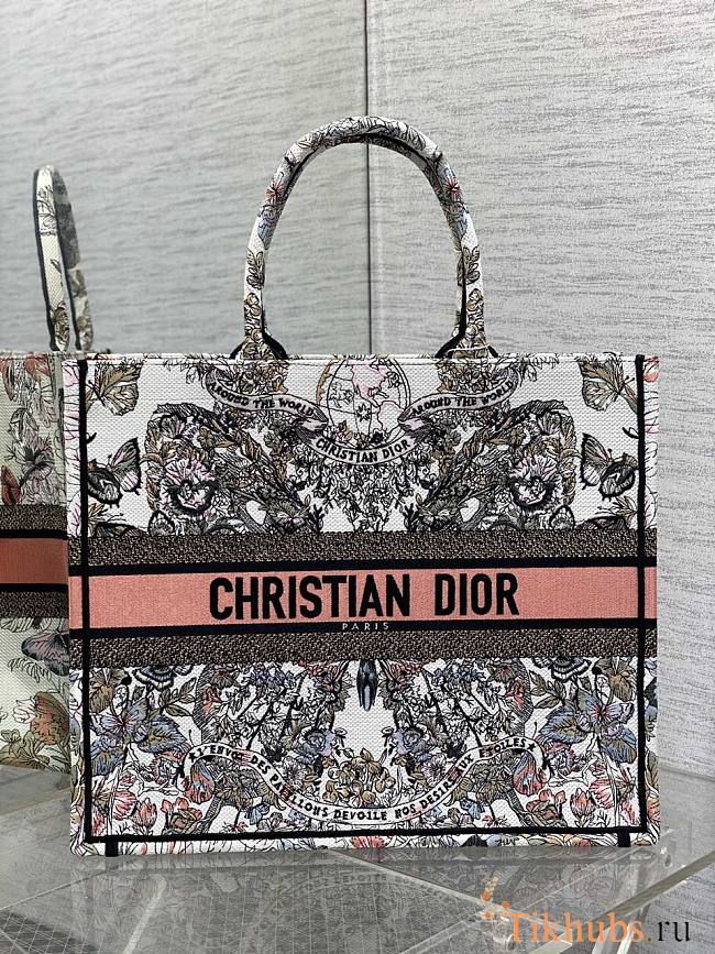 Dior Large Book Tote White and Pastel Pink Butterfly 42 x 35 x 18.5 cm - 1