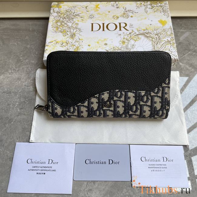 Dior Saddle Zipped Long Wallet Beige Black 19.8 x 11 cm - 1