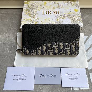 Dior Saddle Zipped Long Wallet Beige Black 19.8 x 11 cm
