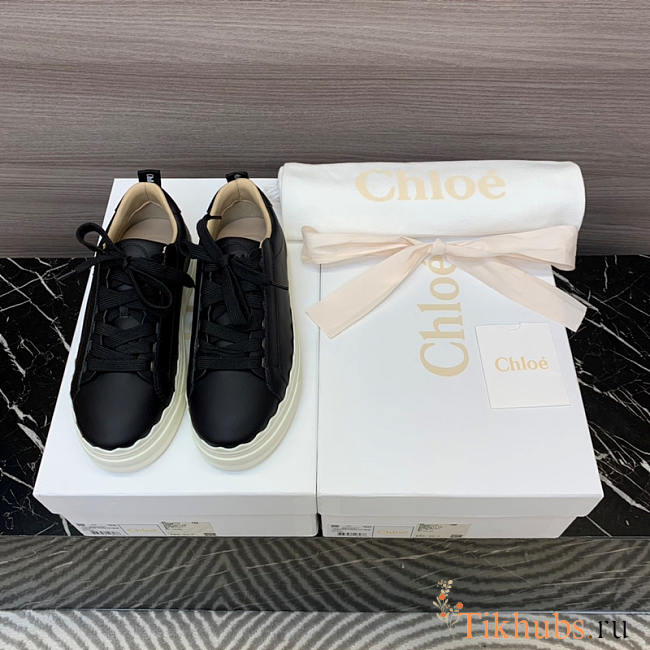 Chloe Low Top Black Leather Sneakers - 1