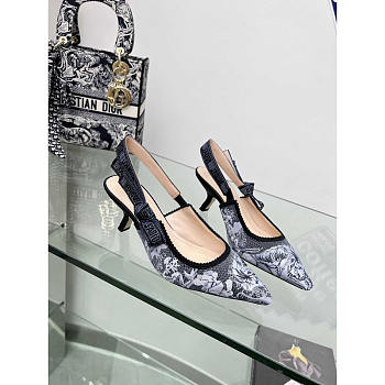 Dior J'Adior Slingback Pump Embroidered Cotton Dark Blue 6.5cm