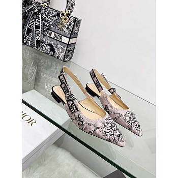 Dior J'Adior Slingback Flat Embroidered Cotton Pink