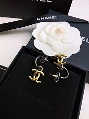 Chanel Gold CC Logo Drop Charm Ruthenium Hoop Earrings - 3