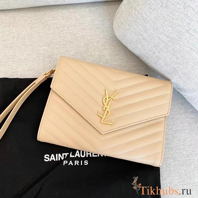 YSL Tan Matelasse Envelope Wristlet Clutch 21x16x3cm - 1