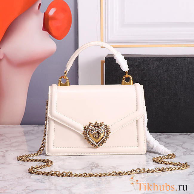 Dolce & Gabbana Devotion Bag In Smooth Calfskin In White 23cm - 1