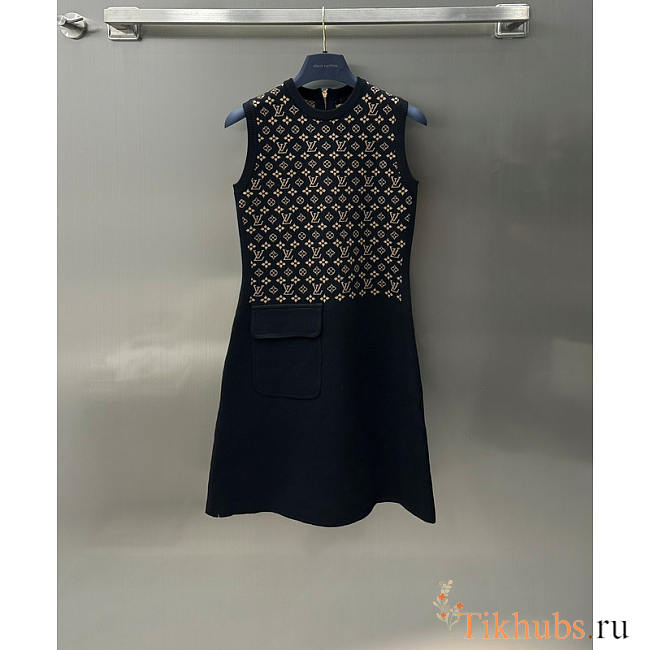 Louis Vuitton LV Monogram Jacquard Knit Dress Black and Brown - 1