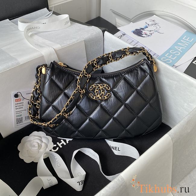 Chanel 23K Hobo Bag Lambskin Gold Metal Black 23.5x13.5x5.3cm - 1