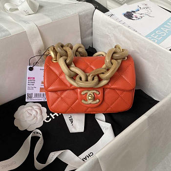 Chanel Mini Flap Bag Lambskin & Ash-Wood Light Orange 11x18x7cm