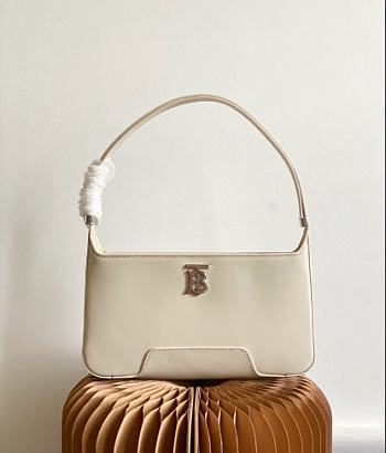 Burberry Leather TB Shoulder Bag White 28x5x14cm