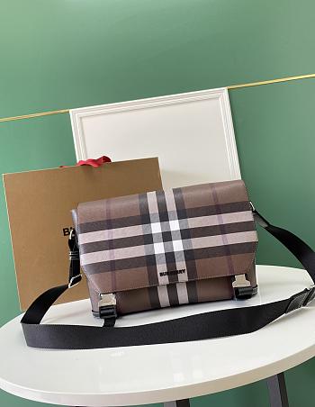 Burberry Exaggerated Check Coated Messenger Bag Brown 37x10x24cm