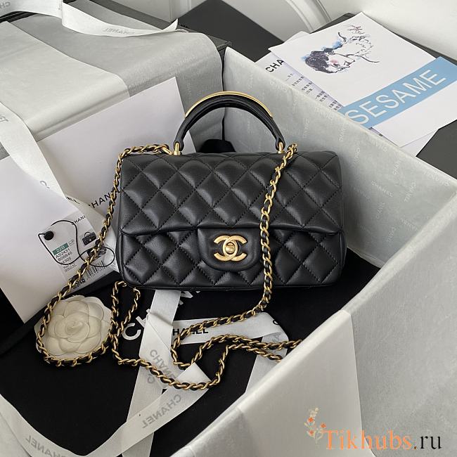 Chanel Small Top Handle Lambskin Black Gold HW 20x12x6cm - 1