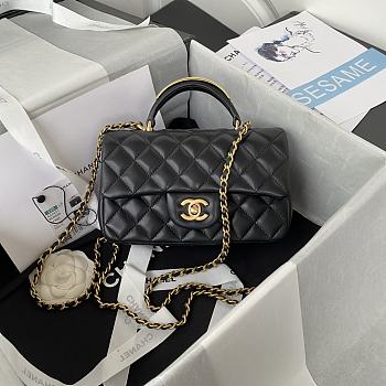 Chanel Small Top Handle Lambskin Black Gold HW 20x12x6cm