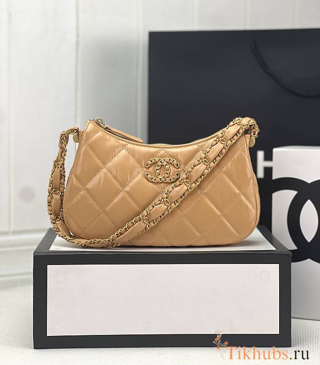 Chanel 23K Hobo Bag Lambskin Gold Metal Caramel 23.5x13.5x5.3cm - 1