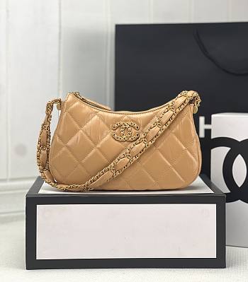 Chanel 23K Hobo Bag Lambskin Gold Metal Caramel 23.5x13.5x5.3cm