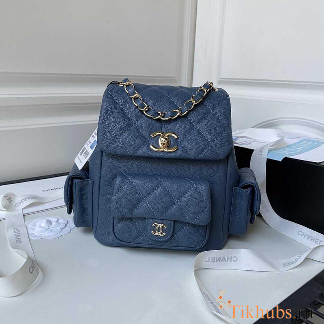 Chanel Small Backpack Caviar Blue 21.5cm - 1